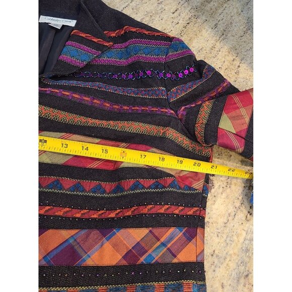 Coldwater Creek Size 12 Petite Denim Blazer Geometric Southwestern Sequin - Picture 3 of 13